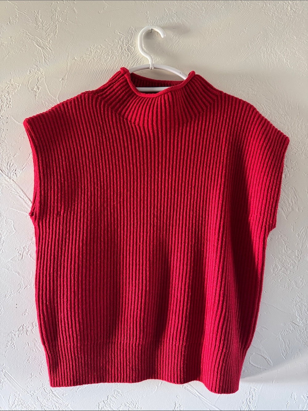 Le Lis Red Ribbed Mock Neck Sleeveless Sweater